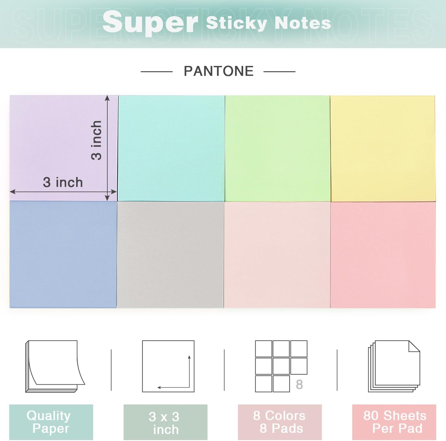 Eastern Wolf 8 Pads Sticky Notes 3x3 Self-Stick Notes 8 Bright Multi Colors Purple Sticky Notes, 85 Sheet/Pad