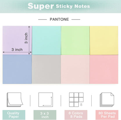 Eastern Wolf 8 Pads Sticky Notes 3x3 Self-Stick Notes 8 Bright Multi Colors Purple Sticky Notes, 85 Sheet/Pad