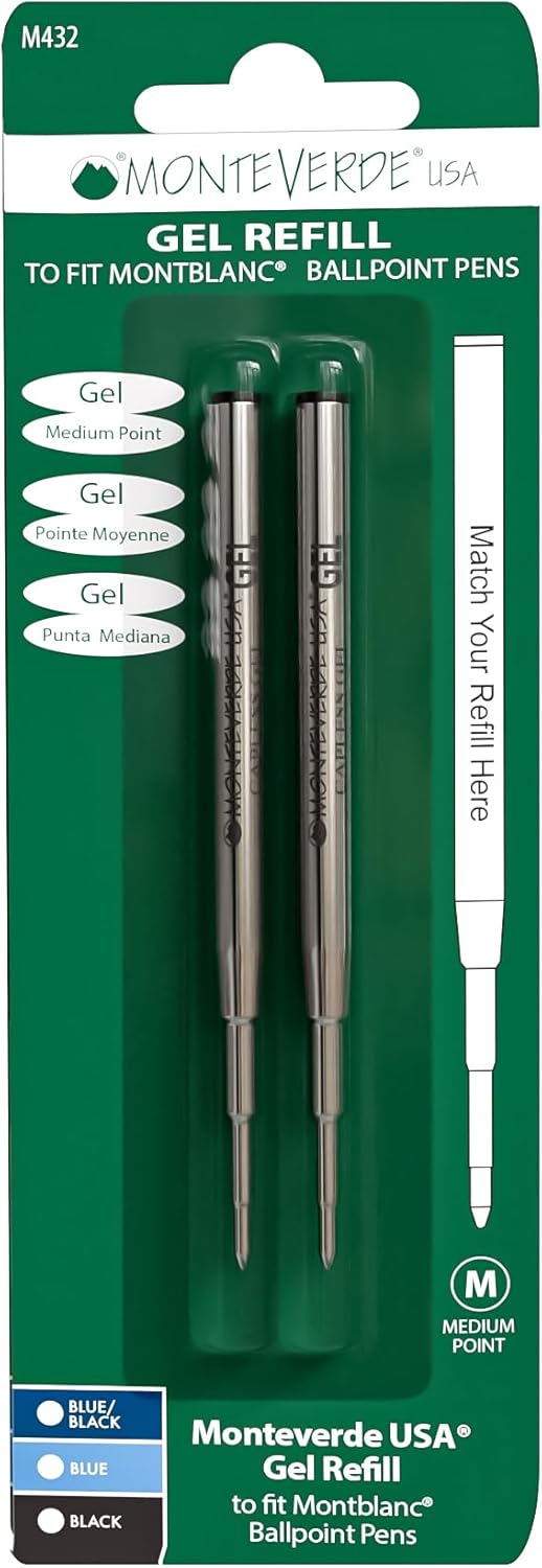 Monteverde USA Capless Gel Refills to Fit Montblanc Ballpoint Pens, Medium Point, Black Ink, 2-Pack – Professional and Reliable Writing Solution
