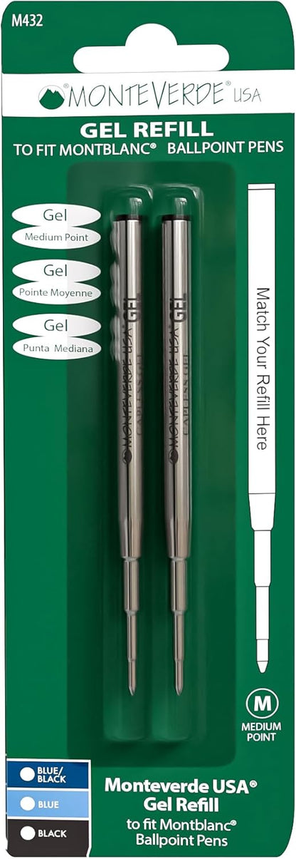 Monteverde USA Capless Gel Refills to Fit Montblanc Ballpoint Pens, Medium Point, Black Ink, 2-Pack – Professional and Reliable Writing Solution