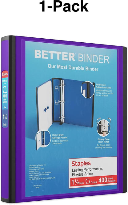 Staples Better Binder 2-Inch D-Ring View Binder, Reinforced Spine, Holds Up to 540 Sheets, Teal, for Office & School
