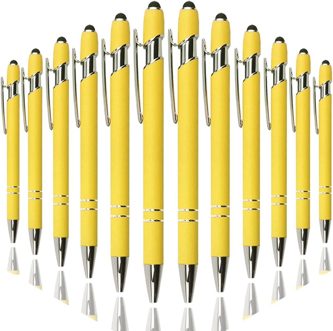 Oddmoal Ballpoint Pen with Stylus Tip, Soft Touch Click Metal Pen, 1.0mm Medium Point, Black Ink, 12 Count(Black)