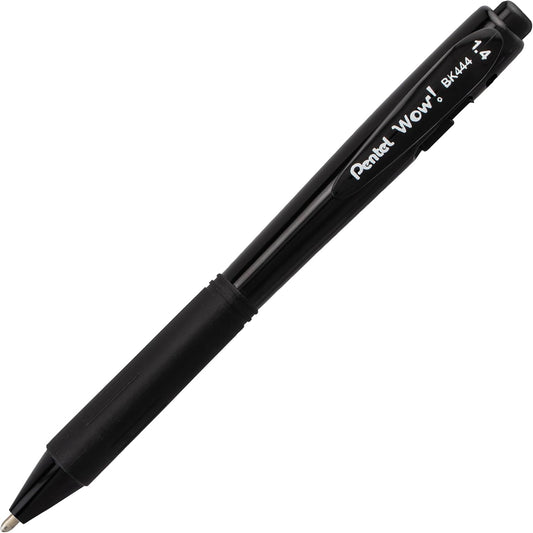 Pentel Wow! Retractable Ballpoint Pen, (1.4mm), Bold Line, Black Ink, Pack of 8 (BK444BP8A)