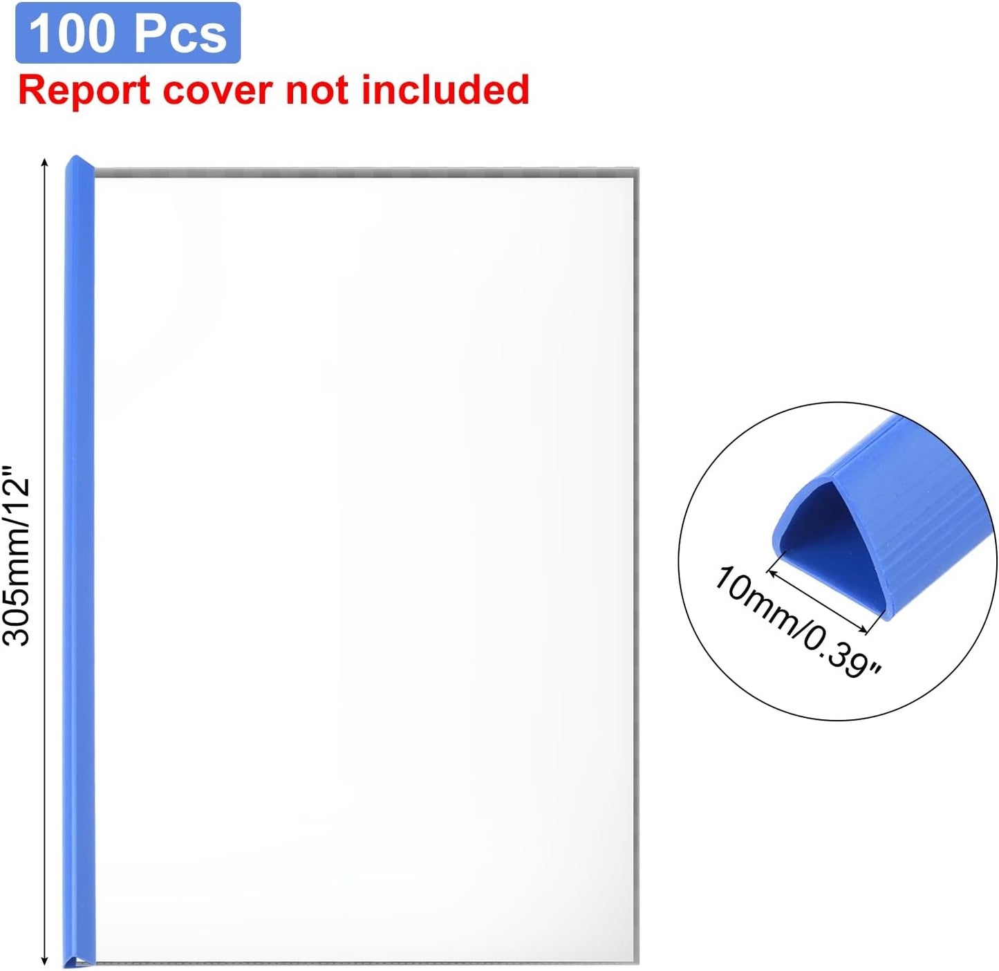 PATIKIL 100Pcs Binding Bars, 10mm Binding Bars Slide Grip 70 Sheets Capacity A4 Size Report Binder Triangle Presentation Binder for Report Cover Resume, Blue