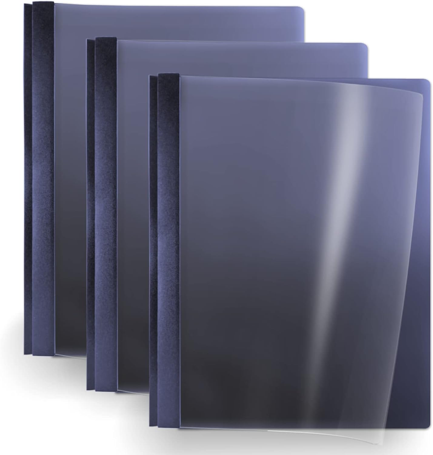 Binditek 10 Pack Heavy-Duty Clear Front Report Covers with 3 Prongs, 100-Sheet Capacity, Plastic Report Folder with Black Back Covers, 3 Metal Prongs Fasteners, for Letter Size, Office Supplies