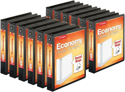 Cardinal Economy 3-Ring Binders, 3", Round Rings, Holds 625 Sheets, ClearVue Presentation View, Non-Stick, White, Carton of 12 (90651)