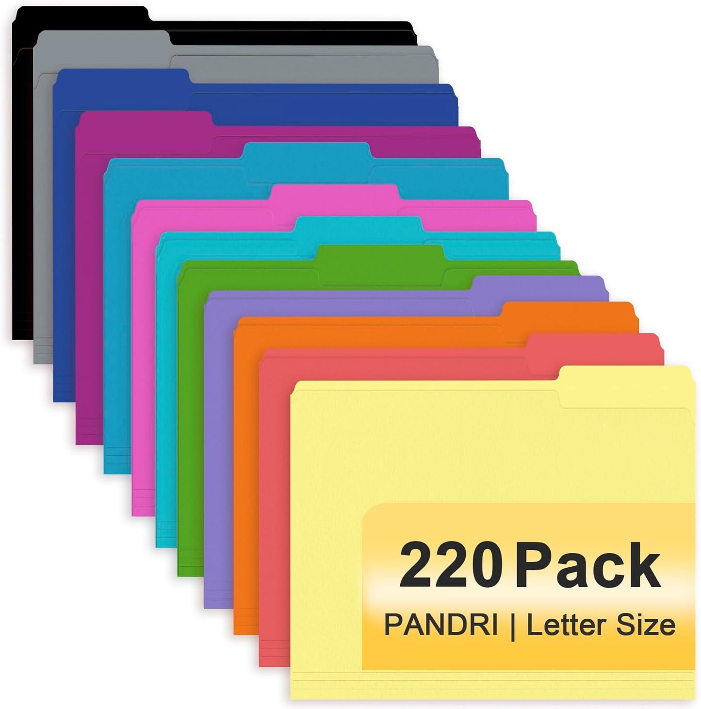File Folder, PANDRI 220 Pack File Folder, 1/3 Cut Tab, Letter Size, Filing Folder for Office School Business, Manila