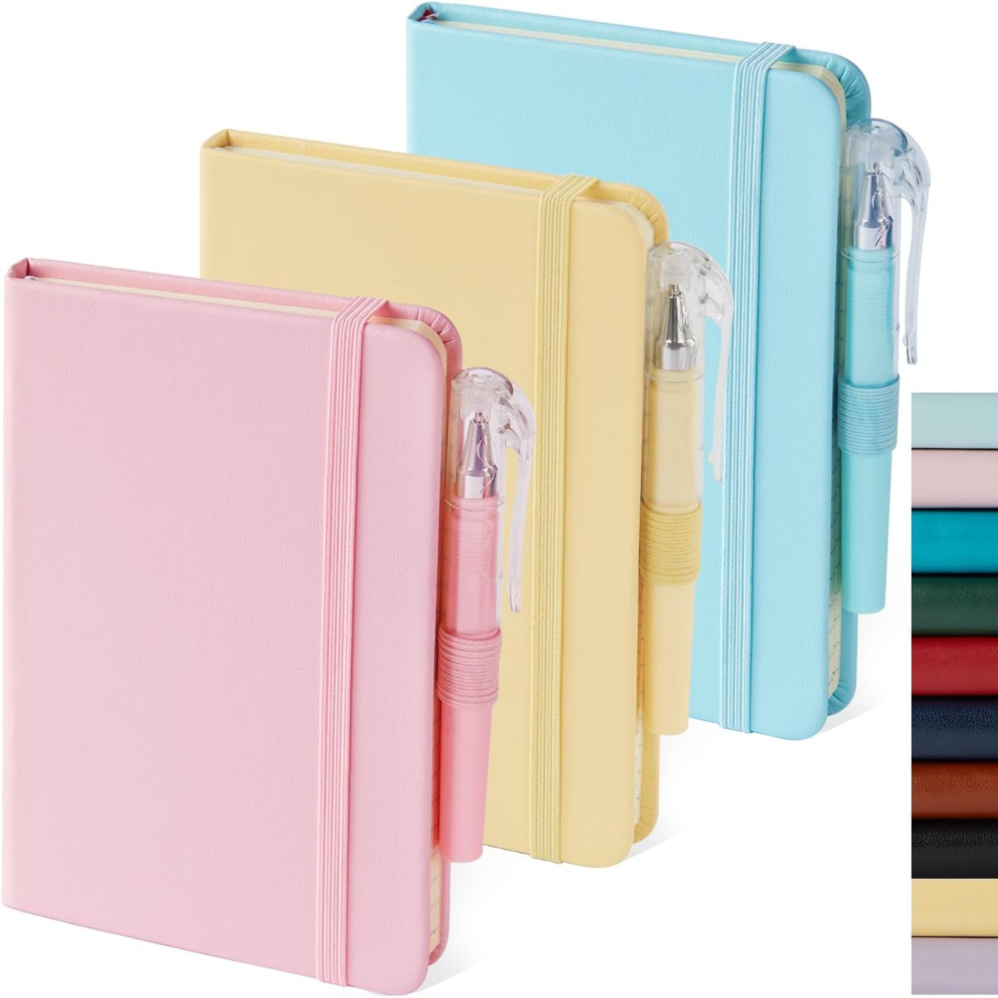 NIRMIRO Small Notebook Journals, 3 Pack Mini Pocket Note pads for Men & Women Writing, A6 Small Leather Notepad 3.7" x 5.7" with Pen, Black, Red, Green