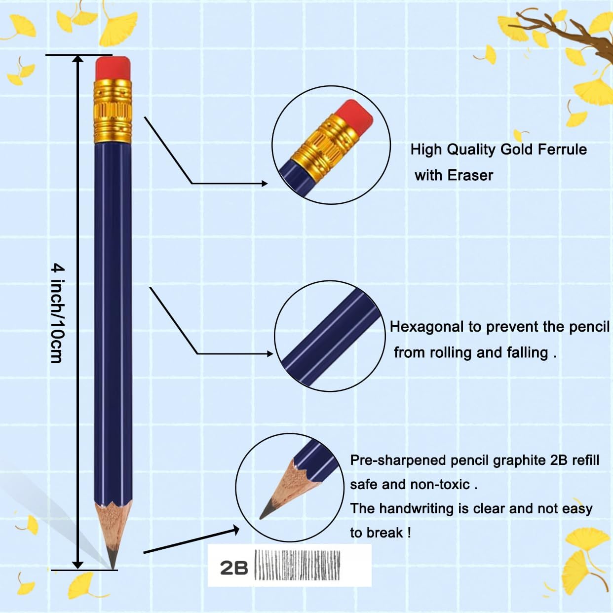 Adhere 25pcs Golf Pencils with Eraser Pre sharpened Hexagon half Wooden Pencils Graphite 2B for Golf Event Scoring,Classroom,Wedding,Company Meetings,Pew, Pocket (Nature)