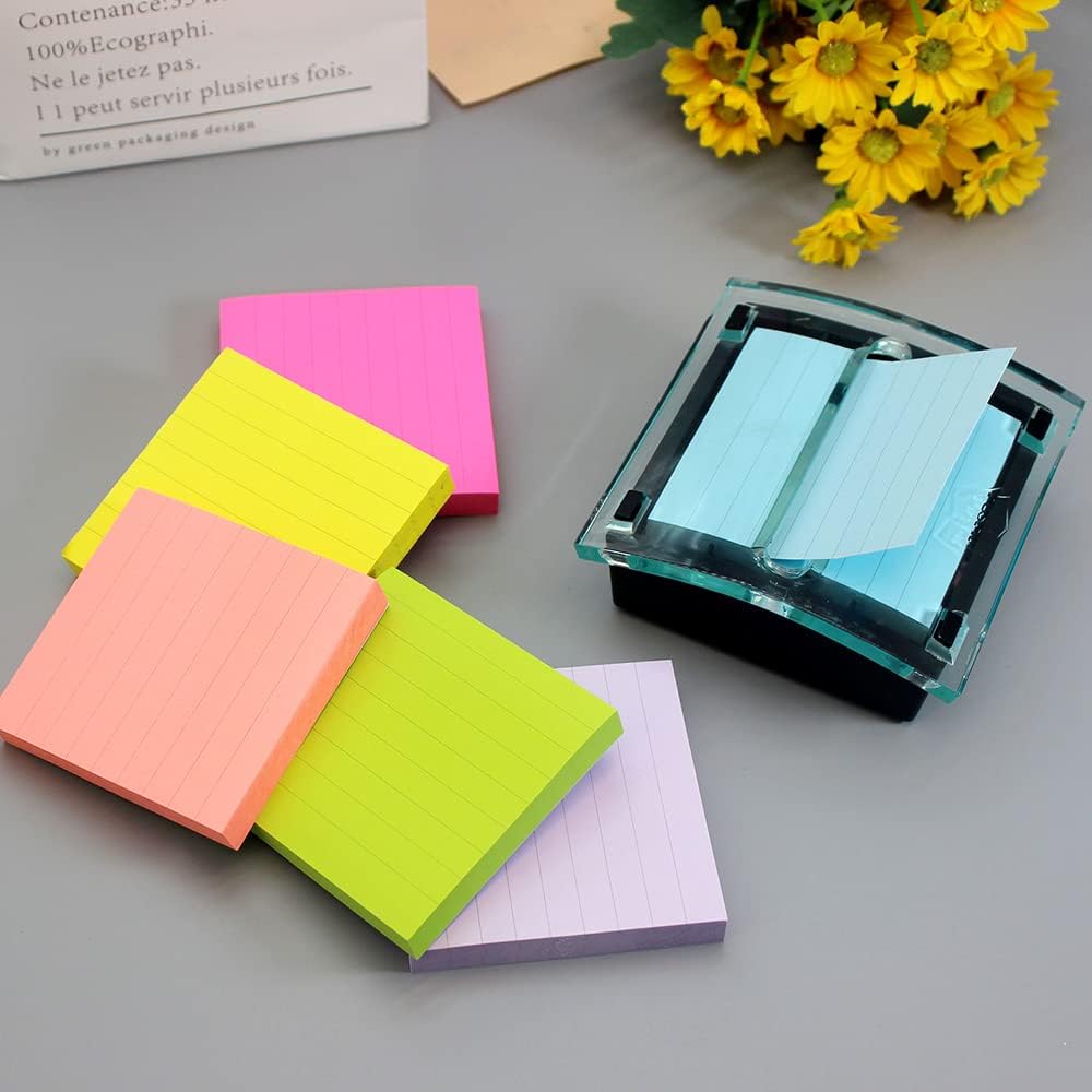 ZYTIN Pop Up Sticky Notes Lined 3x3 inch, Easy to Post Sticky Notes with Lines, 600 Sheet, Pink Purple Blue Yellow Green Orange Color, Office Accessories