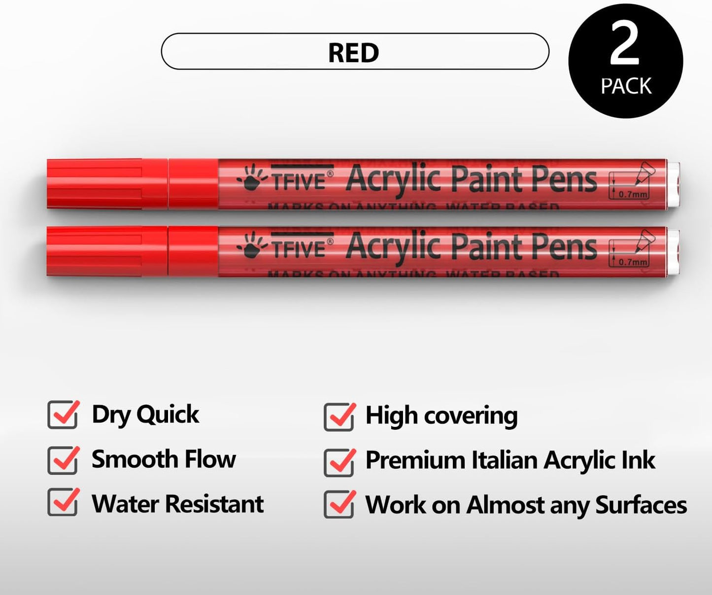 TFIVE White Paint Marker Paint Pens - 2 Pack Acrylic Permanent Marker, 0.7mm Extra Fine Tip Paint Pen for Art Projects, Drawing, Rock Painting, Ceramic, Glass, Wood, Plastic, Metal, Canvas DIY Crafts