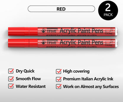 TFIVE White Paint Marker Paint Pens - 2 Pack Acrylic Permanent Marker, 0.7mm Extra Fine Tip Paint Pen for Art Projects, Drawing, Rock Painting, Ceramic, Glass, Wood, Plastic, Metal, Canvas DIY Crafts