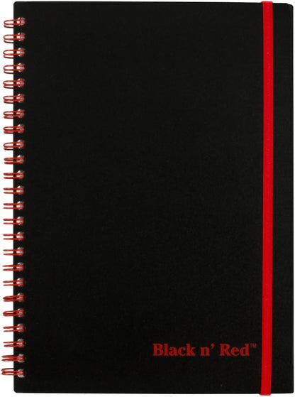 Black n' Red Notebook, Business Journal, 11" x 8", 70 Sheets, Ruled, Optik Paper, Scribzee App, Flexible Poly Cover, Wirebound, Black (K67030)
