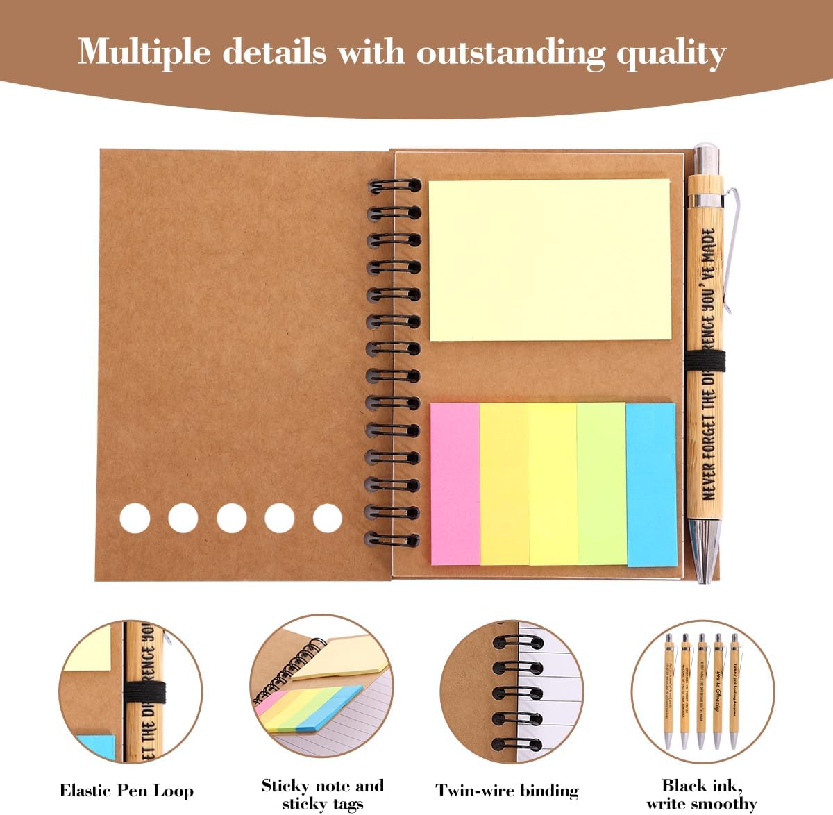 30 Sets Employee Appreciation Gifts Bulk Inspirational Spiral Notebook with Sticky Note and Motivational Bamboo Pens Thank You Gifts for Employees Coworkers,Teachers,Nurse,Office Staff,Team,Volunteer