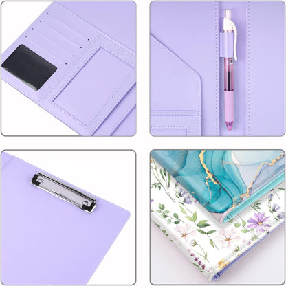 WAVEYU Resume Portfolio Folder, Padfolio Clipboard, Writing Portfolio Leather Clipboard with Cover for Legal Pad Holder Letter Size A4 for Business Conference Notepad Clip Boards, Purple
