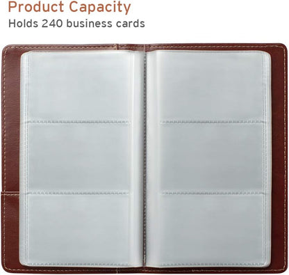 Sooez Leather Professional Business Card Book Holder Organizer, 240 Capacity Credit Card Booklet, PU Name Cards Holder Storage File for Men Women, 7.7 x 4.5 Inch, Black