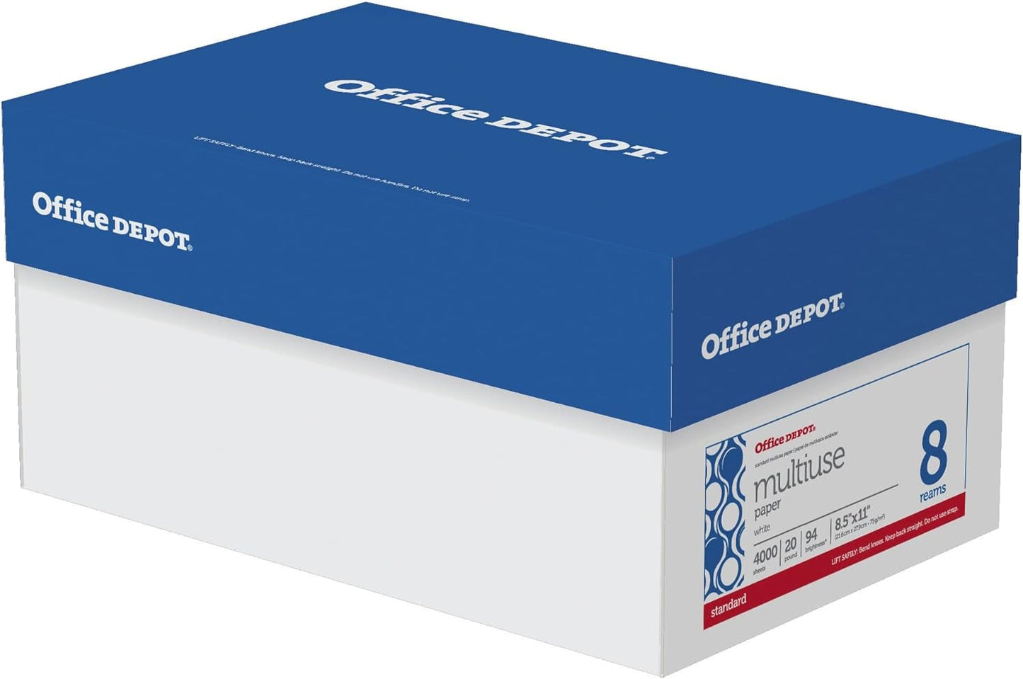 Office Depot(R) Brand Multiuse Paper, Letter Size Paper, 94 (U.S.) Brightness, 20 Lb, White, 500 Sheets Per Ream, Case Of 8 Reams