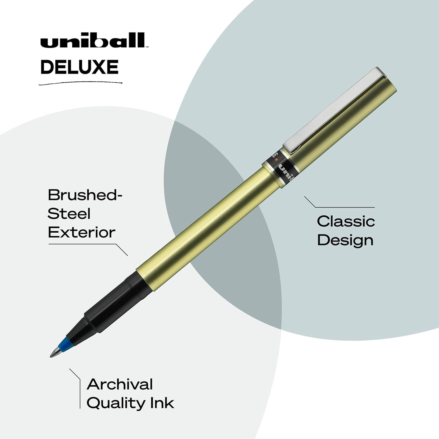 Uni-ball Deluxe Rollerball Pen, 12 Blue 0.7mm, Smooth Writing, Waterproof Ink, Fine Point, Office Supplies