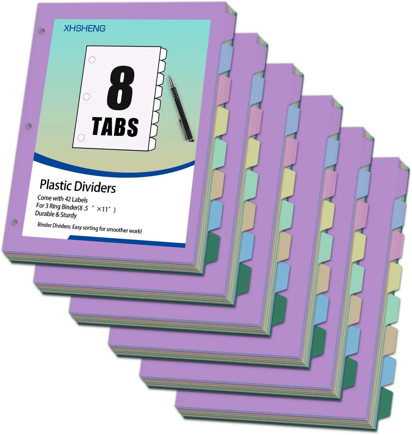 24Pcs/3 Sets Binder Dividers for 3 Ring Binder,8 Tab Binder Plastic Page dividers with Tab,8TAB Set,Multicolor