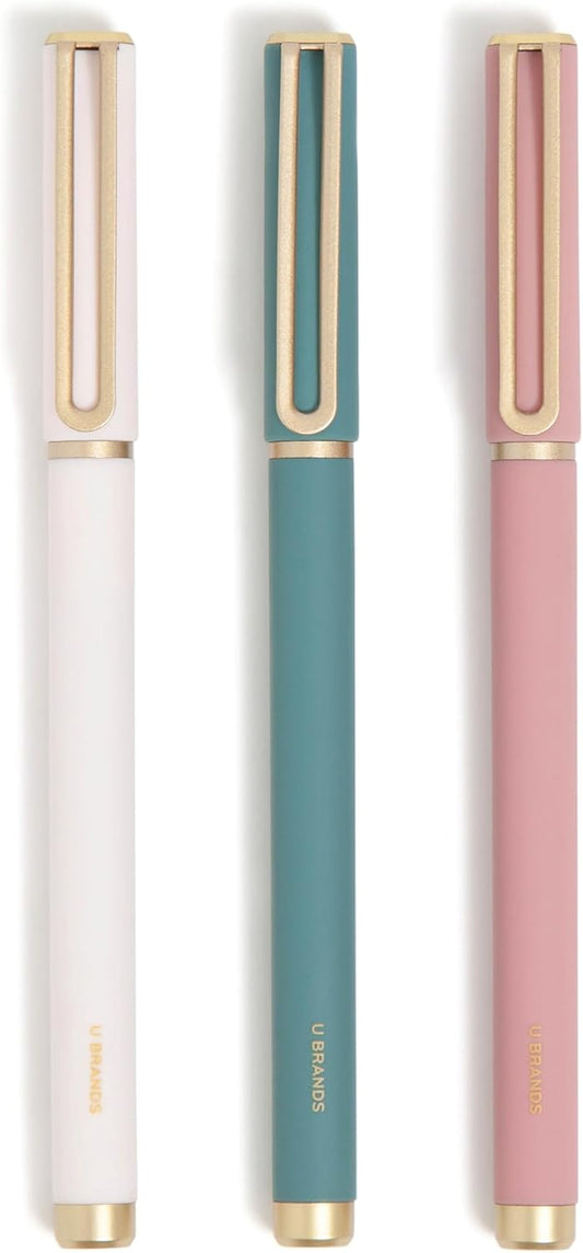 U Brands Catalina Felt Tip Pens with Rose Gold Accents, Medium (0.7 mm) Point, Black Ink, Set of 3, Fashion Soft Touch