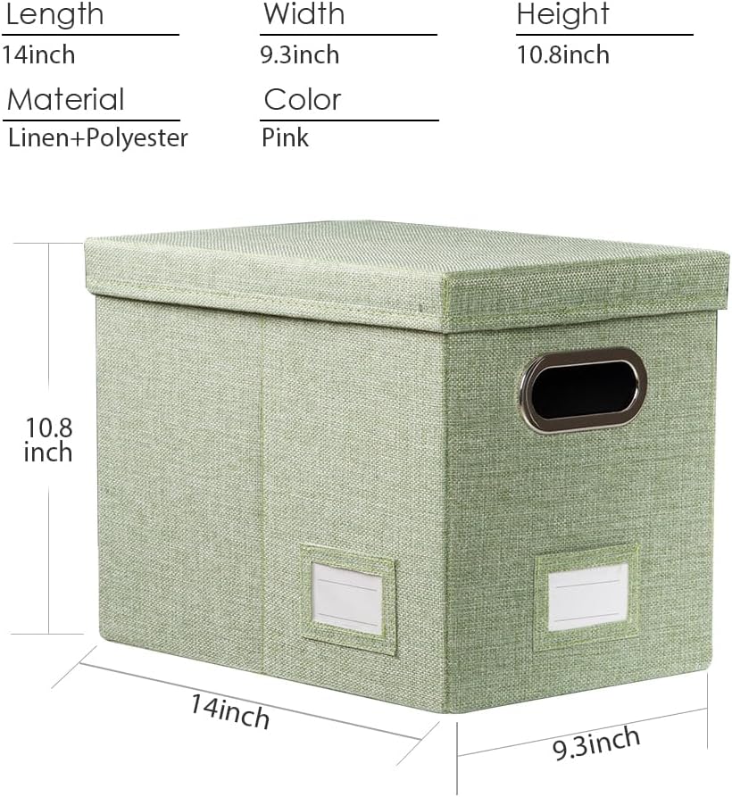 PRANDOM File Organizer Box - Collapsible Decorative Linen Filing Storage with Lids for Letter Size - Grey (14x9.3x10.8 inch)