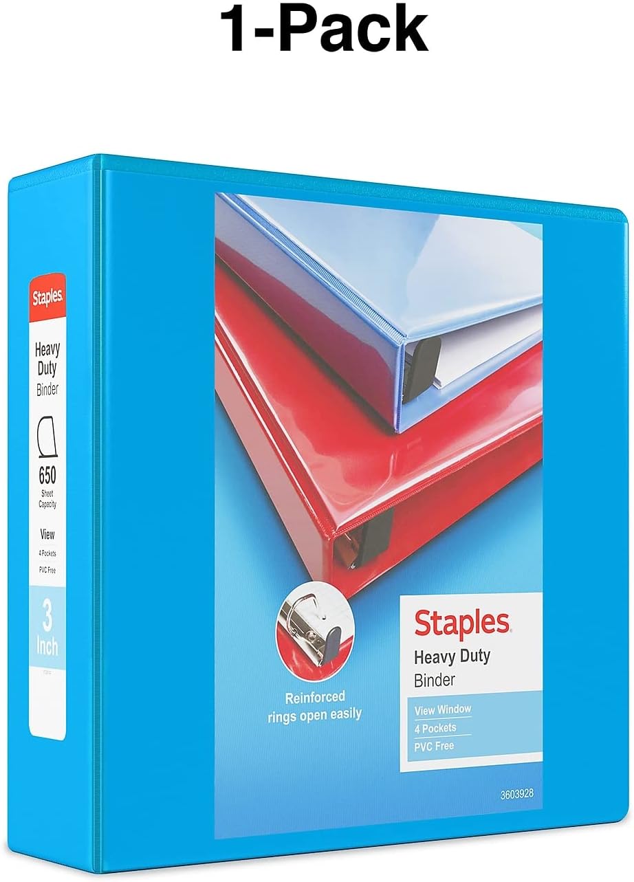 Staples Heavy-Duty 2-Inch D-Ring View Binder, Reinforced Spine, Holds Up to 450 Sheets, Gray, for Office & School