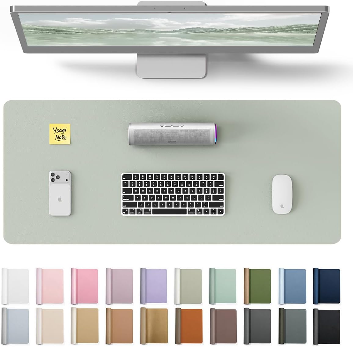 YSAGi Leather Desk Pad Protector, Office Desk Mat, Large Mouse Pad, Non-Slip PU Leather Desk Blotter, Waterproof Laptop Desk Writing Pad for Office and Home (23.6" x 13.8", Eggshell) - Colors B
