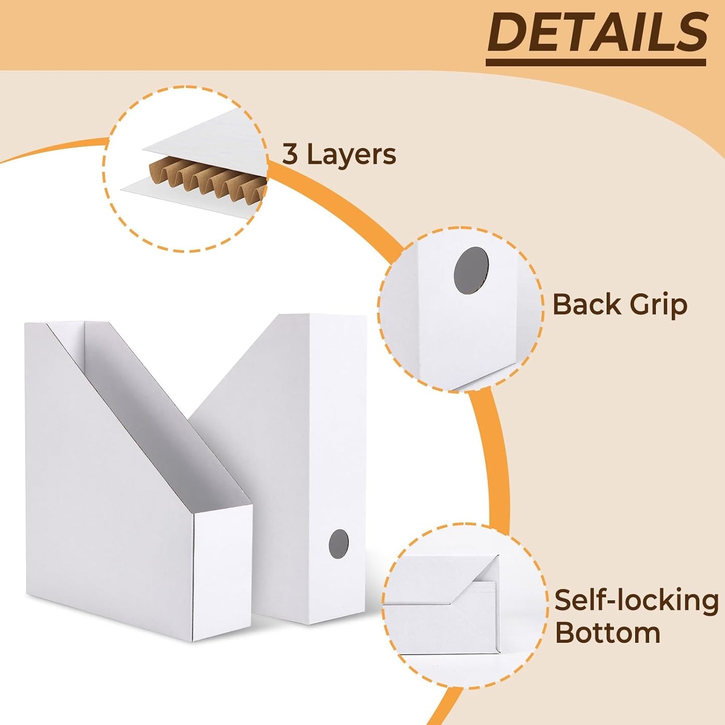 EXYGLO 6 Pack White Magazine File Holder, Cardboard Magazine Rack with Label, Foldable Storage Organizer Box for Book, Documents, 10x3.3x12 Inches
