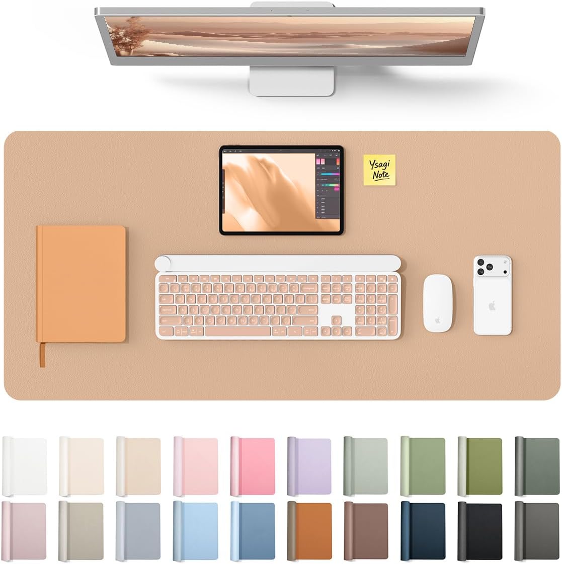 YSAGi Leather Office Desk Pad Protector, Large Mouse Pad, Non-Slip, PU Leather, Laptop Desk Blotter, Waterproof Writing Pad for Office and Home, Black, 23.6" x 13.8" - Colors B