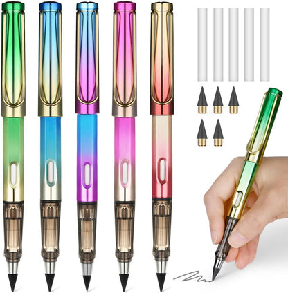 Ainiv Inkless Pencil with Eraser - 5 Sets Infinity Pencil, Reusable with Extra 5 Eraser & 5 Replaceable Nibs for Home, Office & School Writing, Drawing