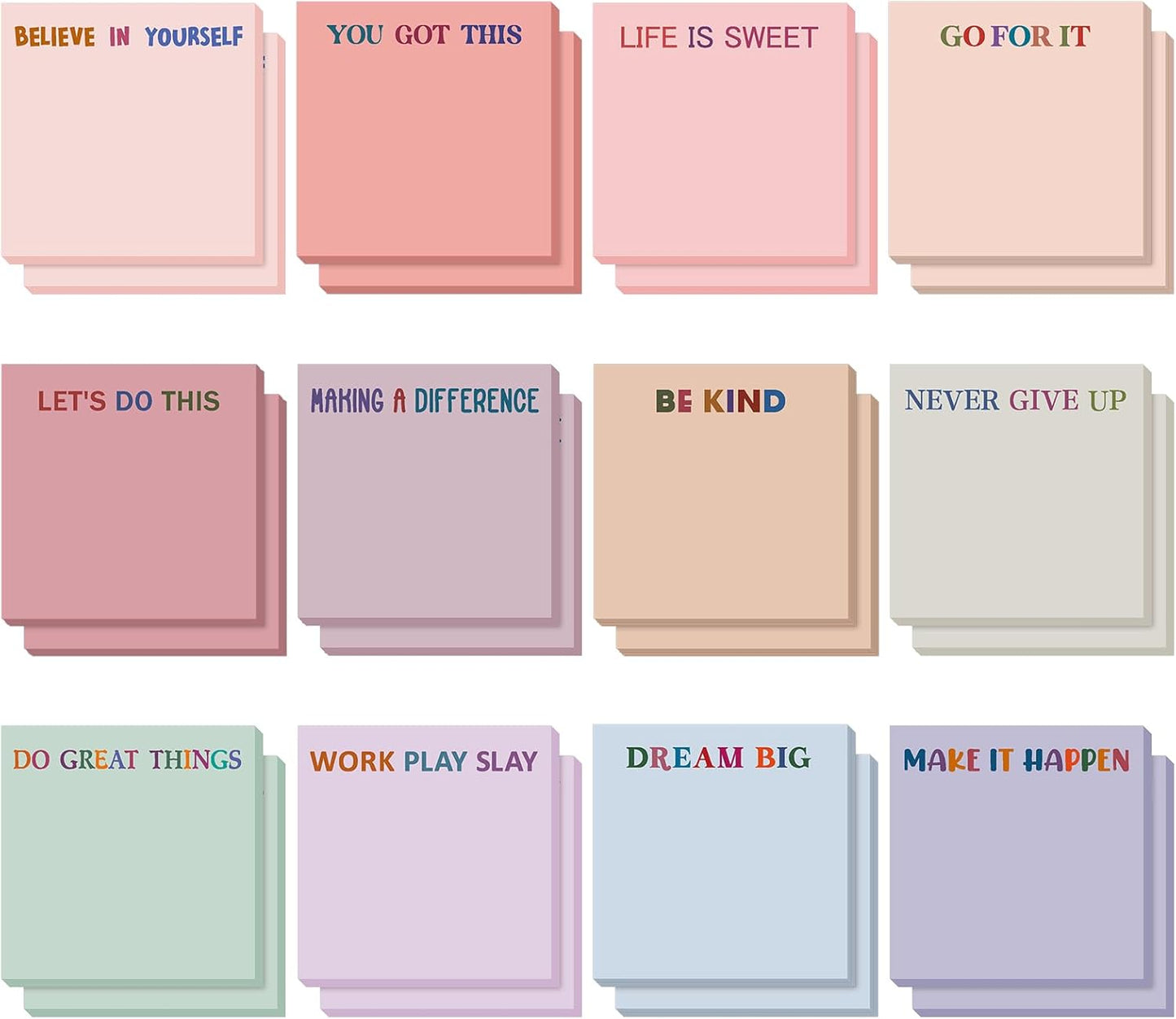 Yinder 48 Pcs Inspirational Sticky Notes Cute Motivational Sticky Notes Pad End of Year Employee Appreciation Gifts Bulk for Teacher Nurse Coworkers Office Supplies 3 x 3'' (Thank You,Dark Color)