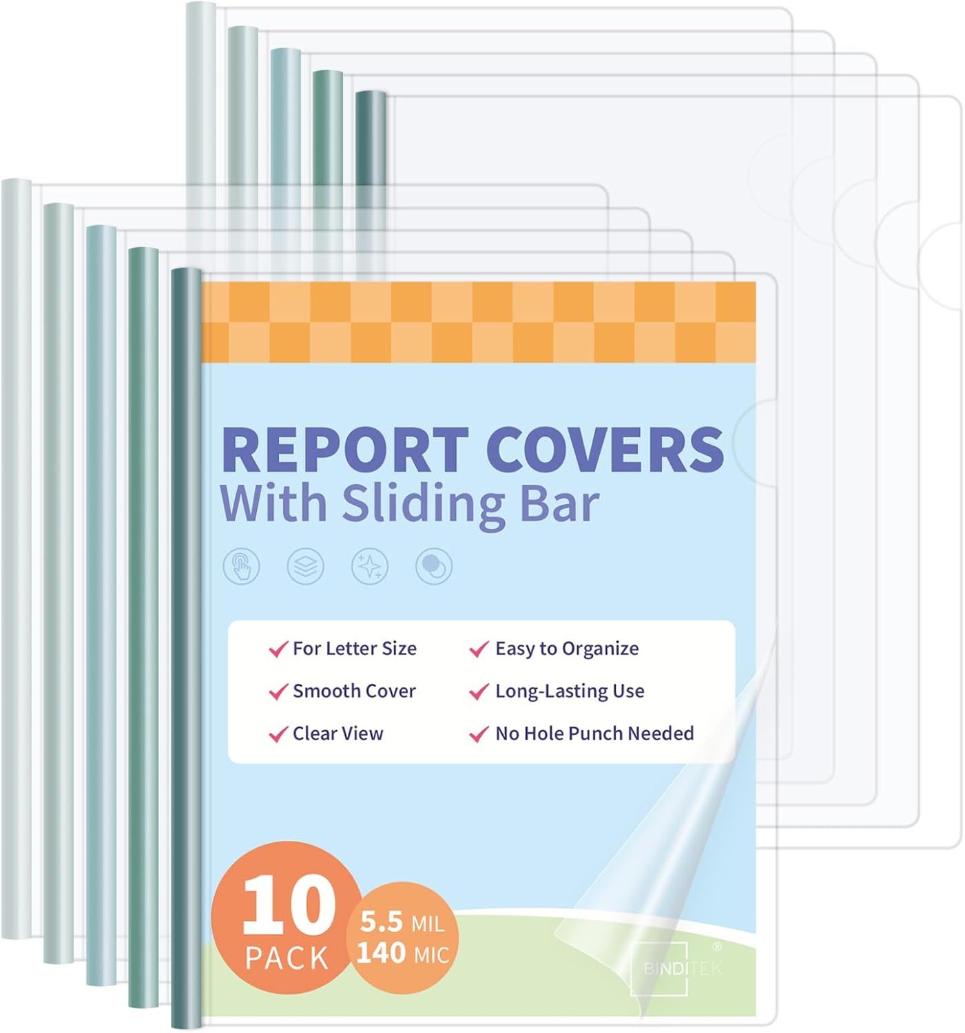 Binditek 10 Pack Clear Report Covers with Sliding Bars, 50 Sheet Capacity, 6mm Sliding Bar File Folder, Purple Gradient, for Students and Coworkers