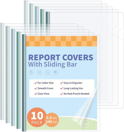 Binditek 10 Pack Clear Report Covers with Sliding Bars, 50 Sheet Capacity, 6mm Sliding Bar File Folder, Purple Gradient, for Students and Coworkers
