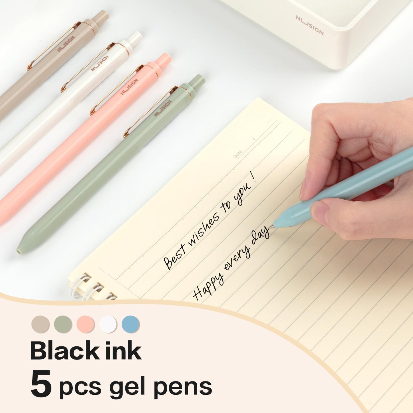 NUSIGN Gel Pens, 5 Pcs 0.5mm Retractable Quick Dry Black Ink Fine Point Rolling Ball Gel Pen, Smooth Writing No Bleed for Journaling Note Taking, Home School Office Supplies
