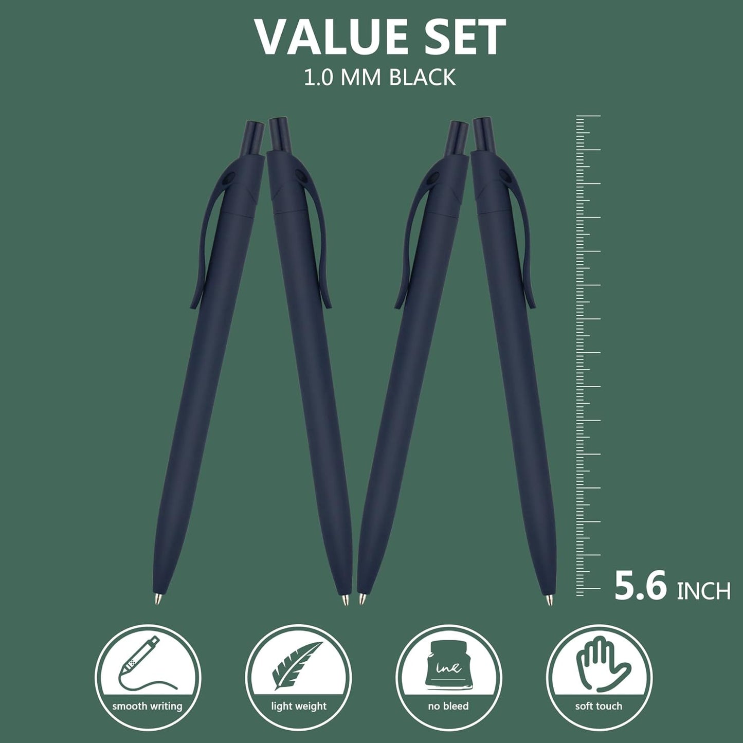 Deegtran 100 Pack No Bleed Black Barrel Click Pens, Wholesale Retractable Ballpoint, Medium Point, Smooth Ink, 1.0MM Black Ink