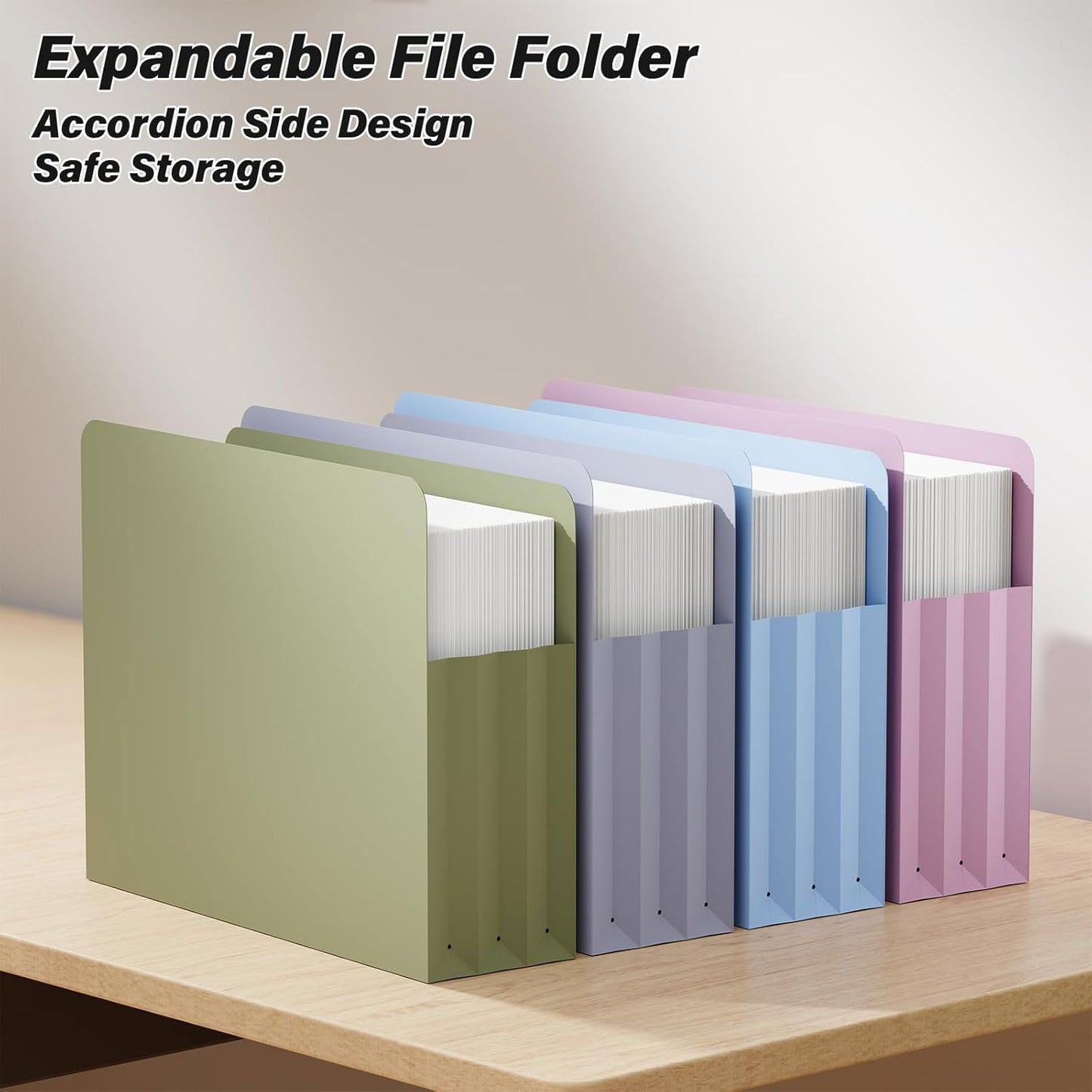 Ansook Poly Legal Size 5.25" Expansion File Pockets,6 Pack Pastel Large Capacity File Pockets Folders,Heavy Duty File Pocket for Cabinet,with Straight-Cut Tab,hold 8.5" x 11" documents & Manila Folder