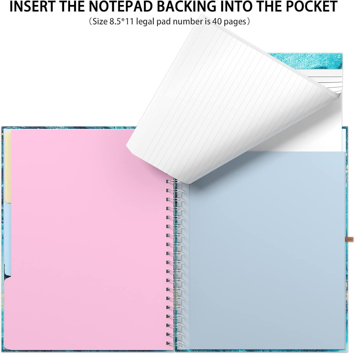 Rimilak Spiral Clipboards Folio with Refillable Lined Notepad, 14.5 x 9.8 In, Hardcover Cover with 5 Interior Pockets, Elastic Band and Pen Loop Series. Cute Stylish Clipfolio, Daisy Flower