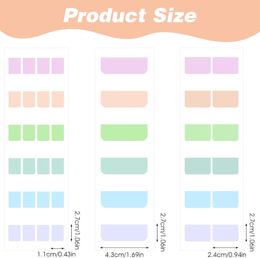 Page Markers Colored Sticky Tabs 840 Pcs, Writable Sticky Index Book Tabs, Gradient Repositionable Page Tab Labels for Document Organization, Teacher Supplies, Office Supplies (3 Size:0.5/1/1.7 in)