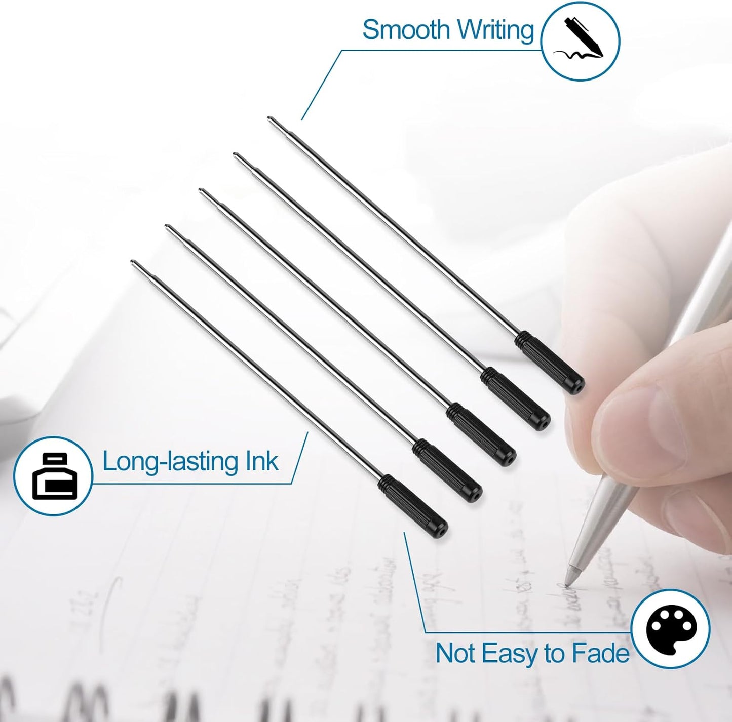 AZUREAL Pen Refills 20P, Replaceable Ballpoint Pen Refills, 1mm Medium Tip, Ink Pen Refills for Twist Pens, Black Ink
