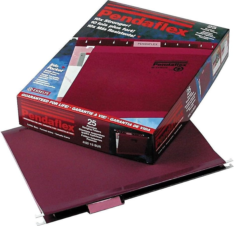 Pendaflex Reinforced Hanging File Folders, Letter Size, Bright Green, 1/5 Cut, 25/BX (4152 1/5 BGR)