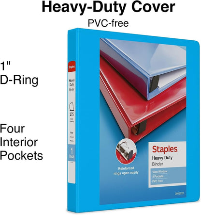 Staples Heavy-Duty 2-Inch D-Ring View Binder, Reinforced Spine, Holds Up to 450 Sheets, Gray, for Office & School