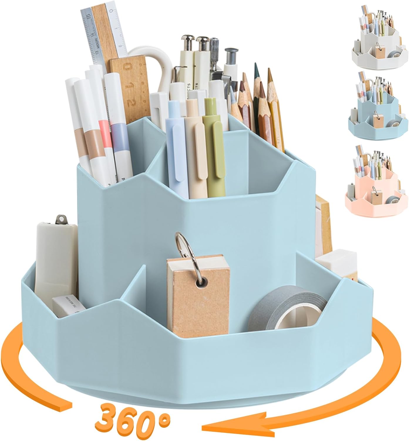 Cayxenful Pencil Pen Holder for Desk,9 Slots 360 Degree Rotating Desk Organizers,Desktop Storage Stationery Supplies Organizer, Cute Pencil Cup Pot For Office, School, Home(Black)