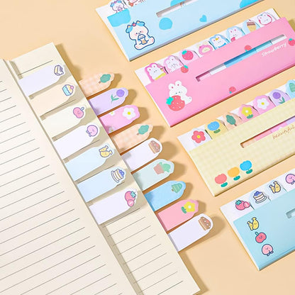 Cute Animals Plant Foods Mini Sticky Notes, 8 Styles Cartoon Flags Index Tabs Self-Stick Fun Post it Notes, 120 Sheets/Pack, for Students Bookmark Office School Index Tab Supplies (8)