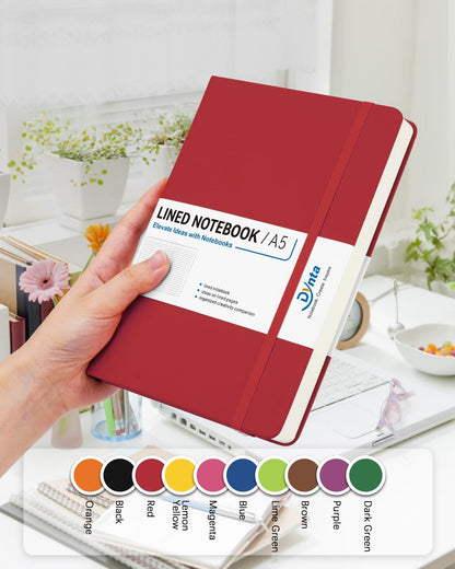 Dynta Hardcover Journal Notebooks, 10 Packs A5 Lined Journals Bulk for Writing 200 Pages/100Sheets, 8.4 x 5.8 inch, 10 Colors Classic Ruled Notebook for Work/Travel/College/Note Taking