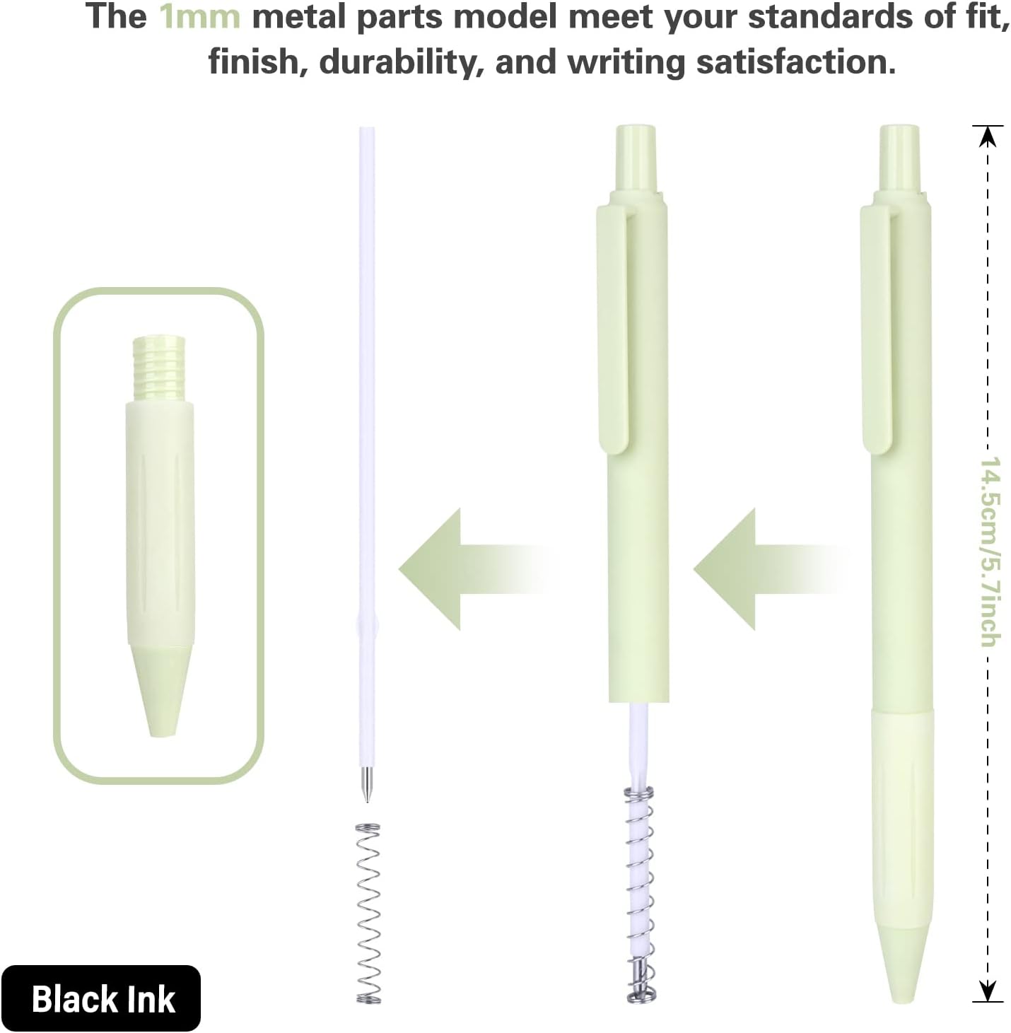 Drawdart 14-Pack Ballpoint Pens, Medium 1.0mm Black Ink Cute Pen with Super Soft Grip, Retractable - For Smooth Writing, Note Taking and Journaling, Office & School Supplies