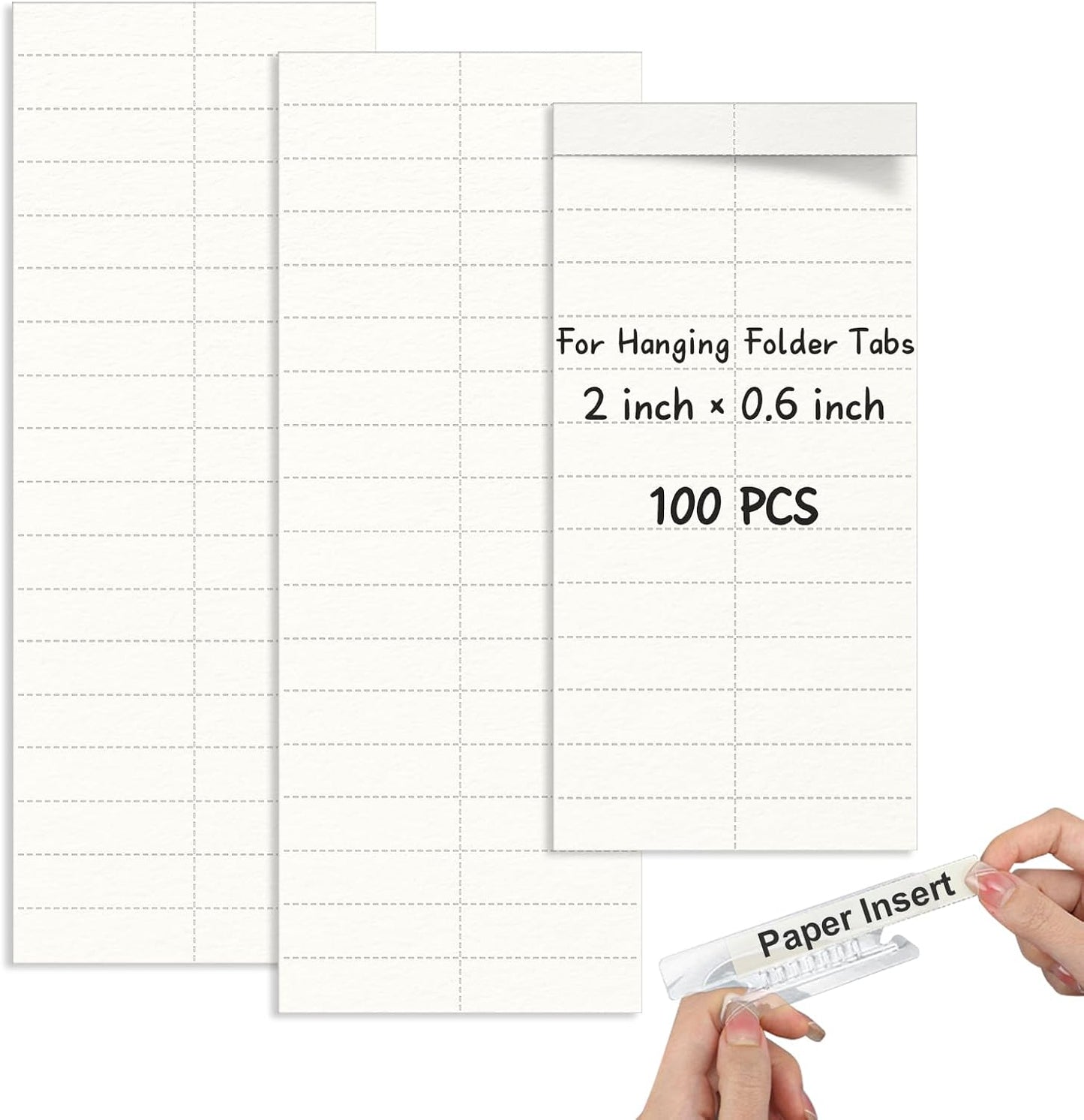 100 Pcs Hanging File Folder Paper Inserts 3-1/2 Inch Off White Blank File Tab Inserts Thick Cardstock for Hanging Folder (3.5×0.6 inch)(No Tab Included)