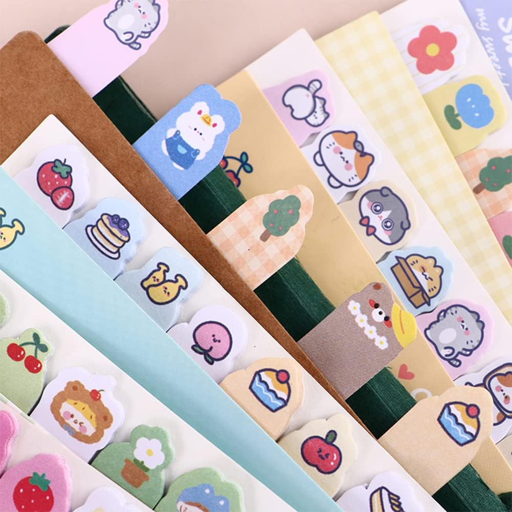 Cute Animals Plant Foods Mini Sticky Notes, 8 Styles Cartoon Flags Index Tabs Self-Stick Fun Post it Notes, 120 Sheets/Pack, for Students Bookmark Office School Index Tab Supplies (8)