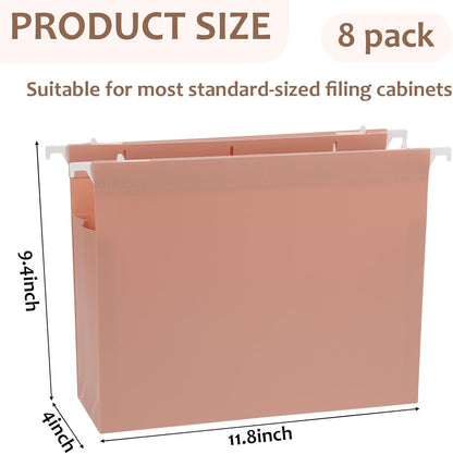 8Pack Plastic 4" Expanding Extra Capacity Hanging File Folder Heavy Duty Letter Size 11.8 x 9.4 inches Filing Cabinet Organizer Accordian Pocket for Legal Office Files Document (Morandi)