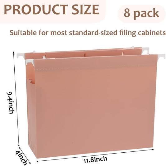 8Pack Plastic 4" Expanding Extra Capacity Hanging File Folder Heavy Duty Letter Size 11.8 x 9.4 inches Filing Cabinet Organizer Accordian Pocket for Legal Office Files Document (Morandi)