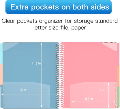 HABGP 12 Pocket Plastic folders with Pockets, 6 Colors Multi Pocket Folder Binder with Dividers, Office Organizer Folder Letter Size School Supplies